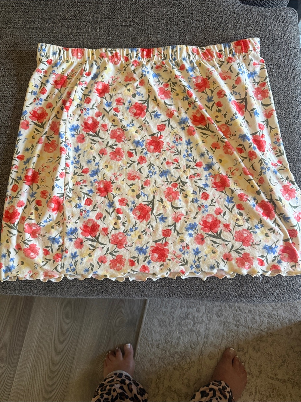 No Boundaries Cream Mini Skirt with Red & Blue Floral Print